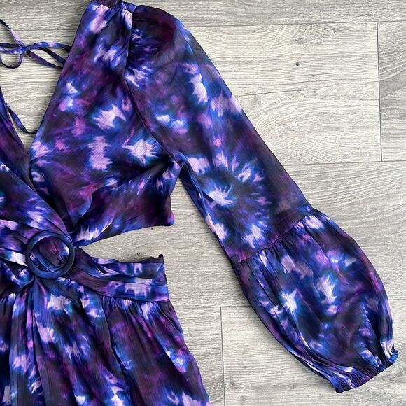 ShopBop RAHI Leila Cut Out Midi Dress Front Slit Chiffon Purple Tie Dye Small - Picture 5 of 12